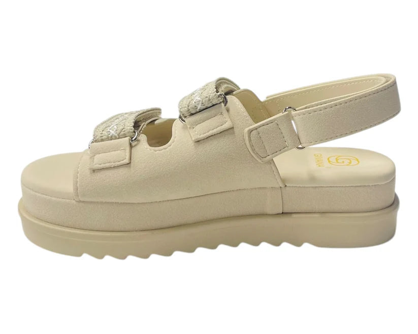 Women's Faux Leather Double Strap Chunky Sole Sandals