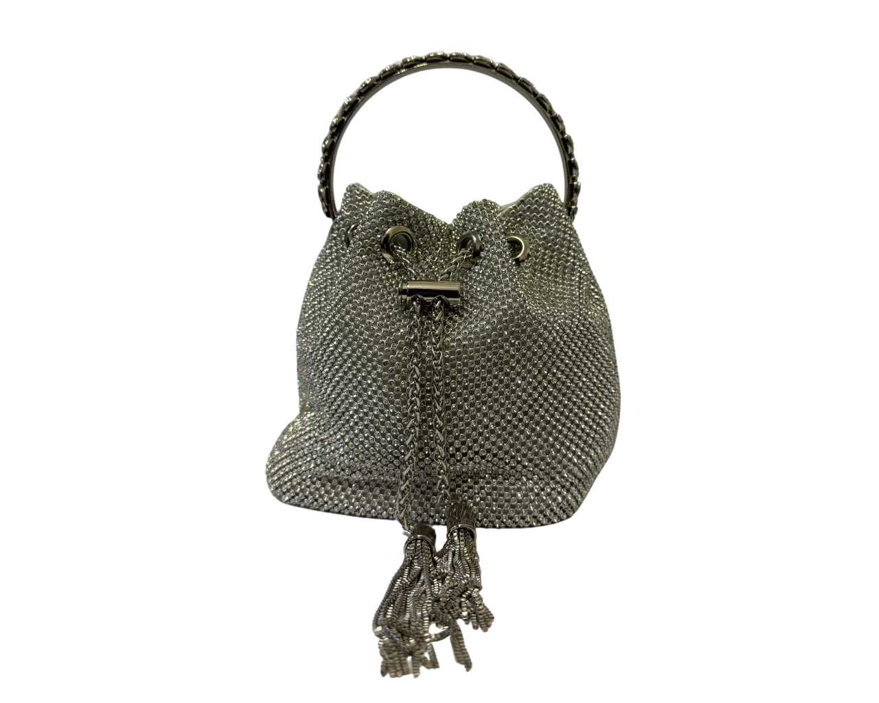 Women Sparkling Rhinestone Bucket Bag with Chain and Handle