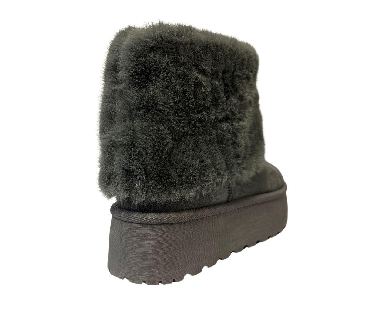 Fold Over Faux Fur Lining Platform Ankle Boots