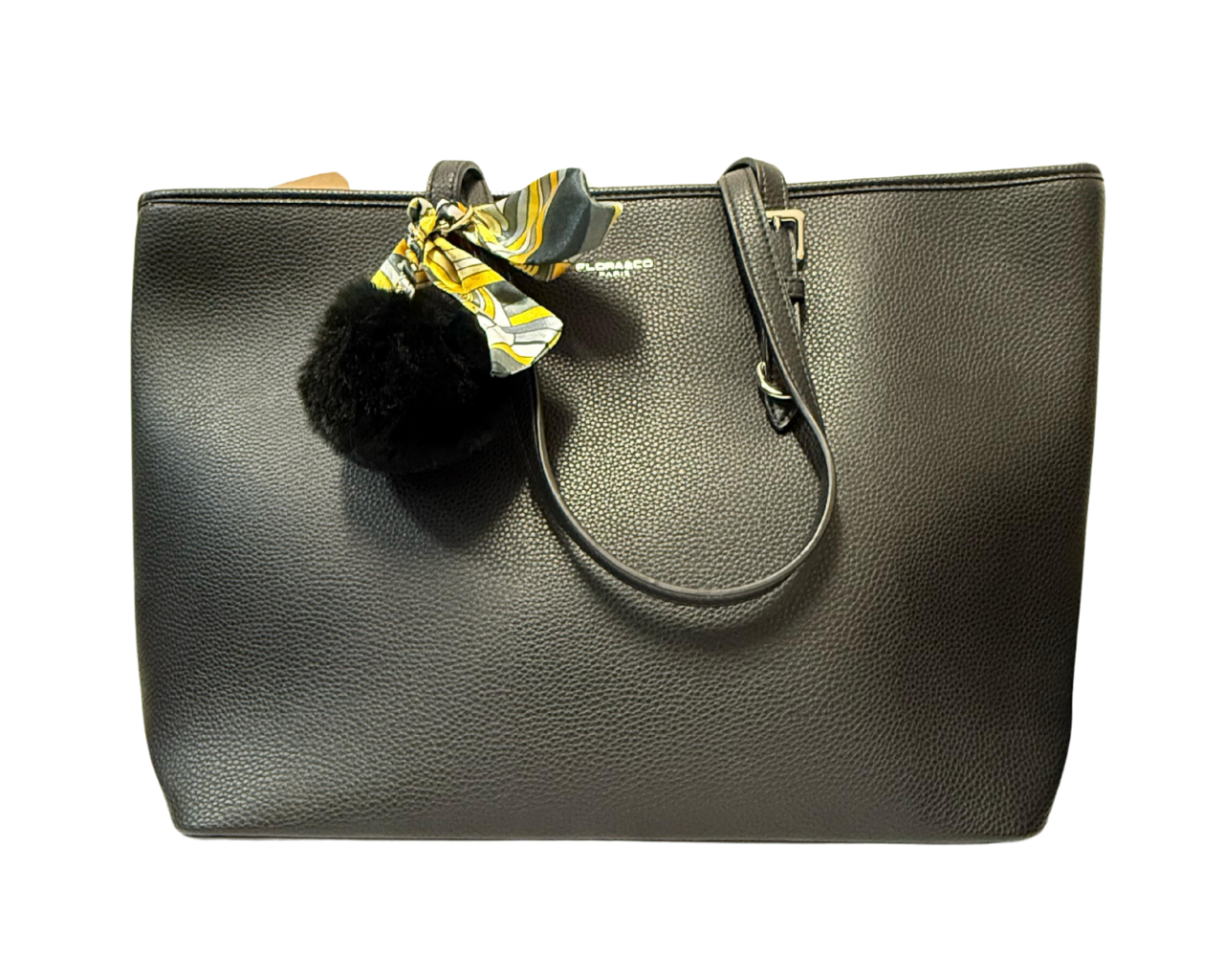 Women's Faux leather Shoulder bag with pompom and scarf