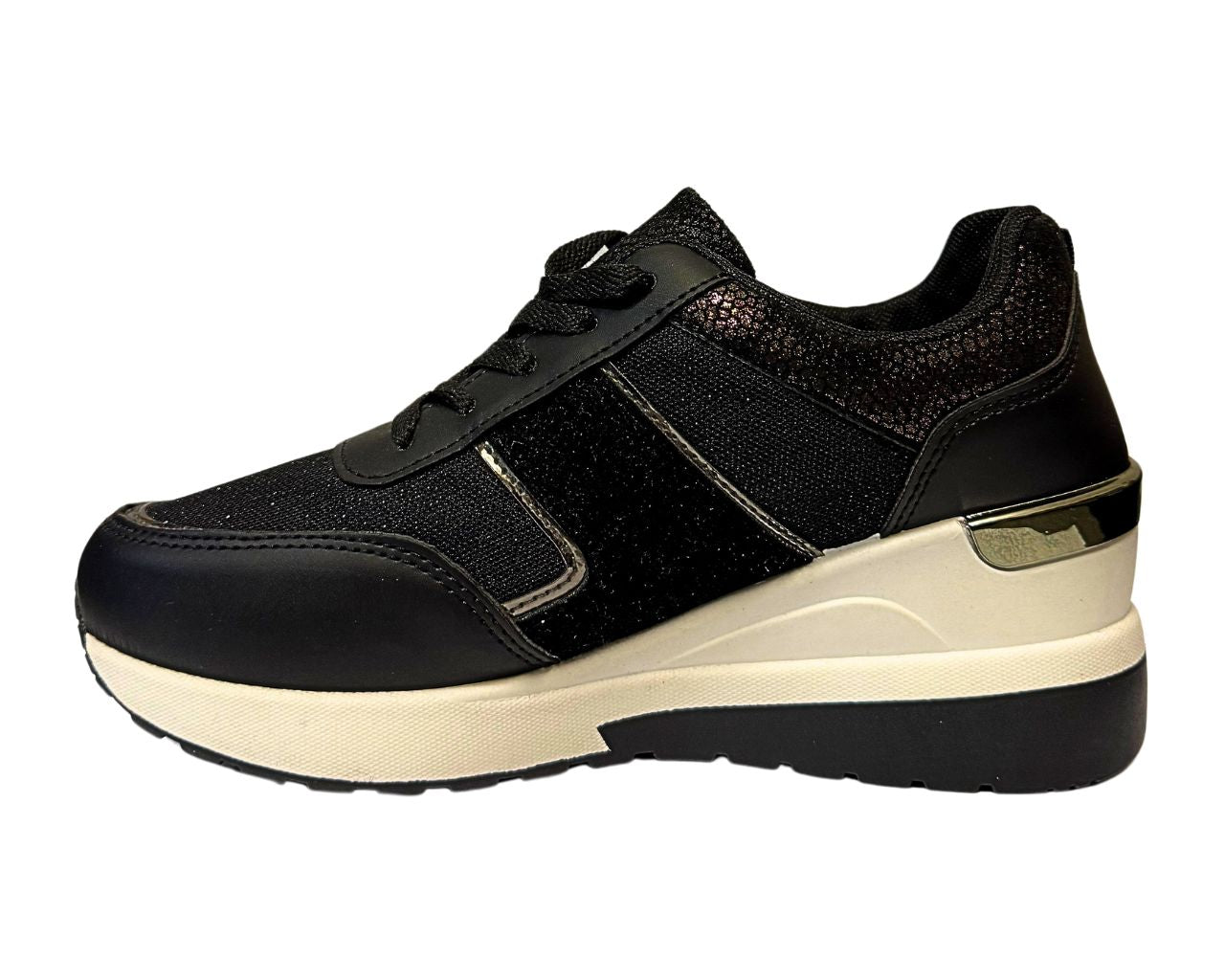 Women's Faux Leather Rhinestone Lace Up Trainers