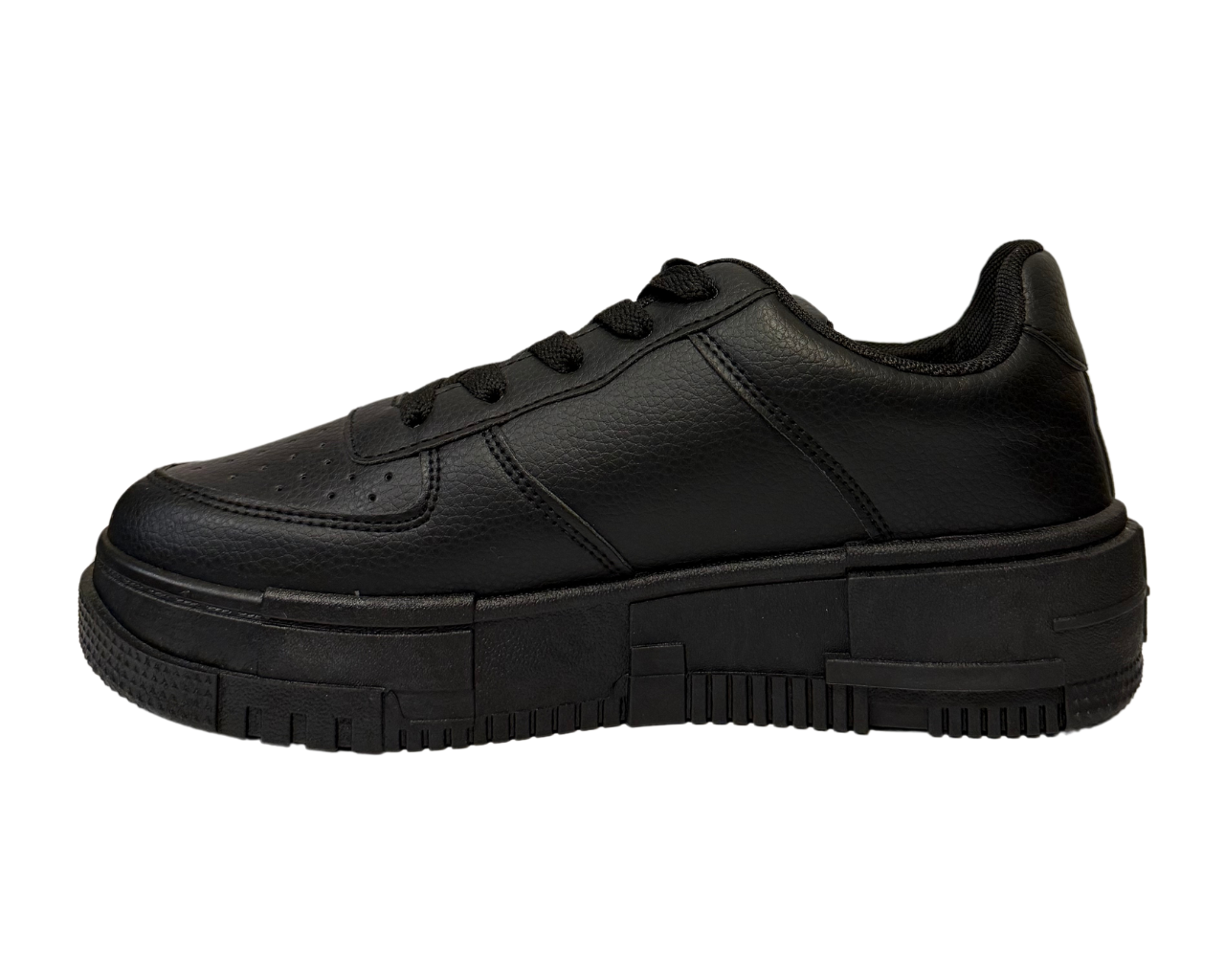 Women's Faux Leather Flat Sole And Lace Up Trainers