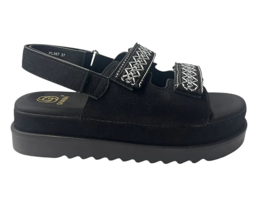 Women's Faux Leather Double Strap Chunky Sole Sandals