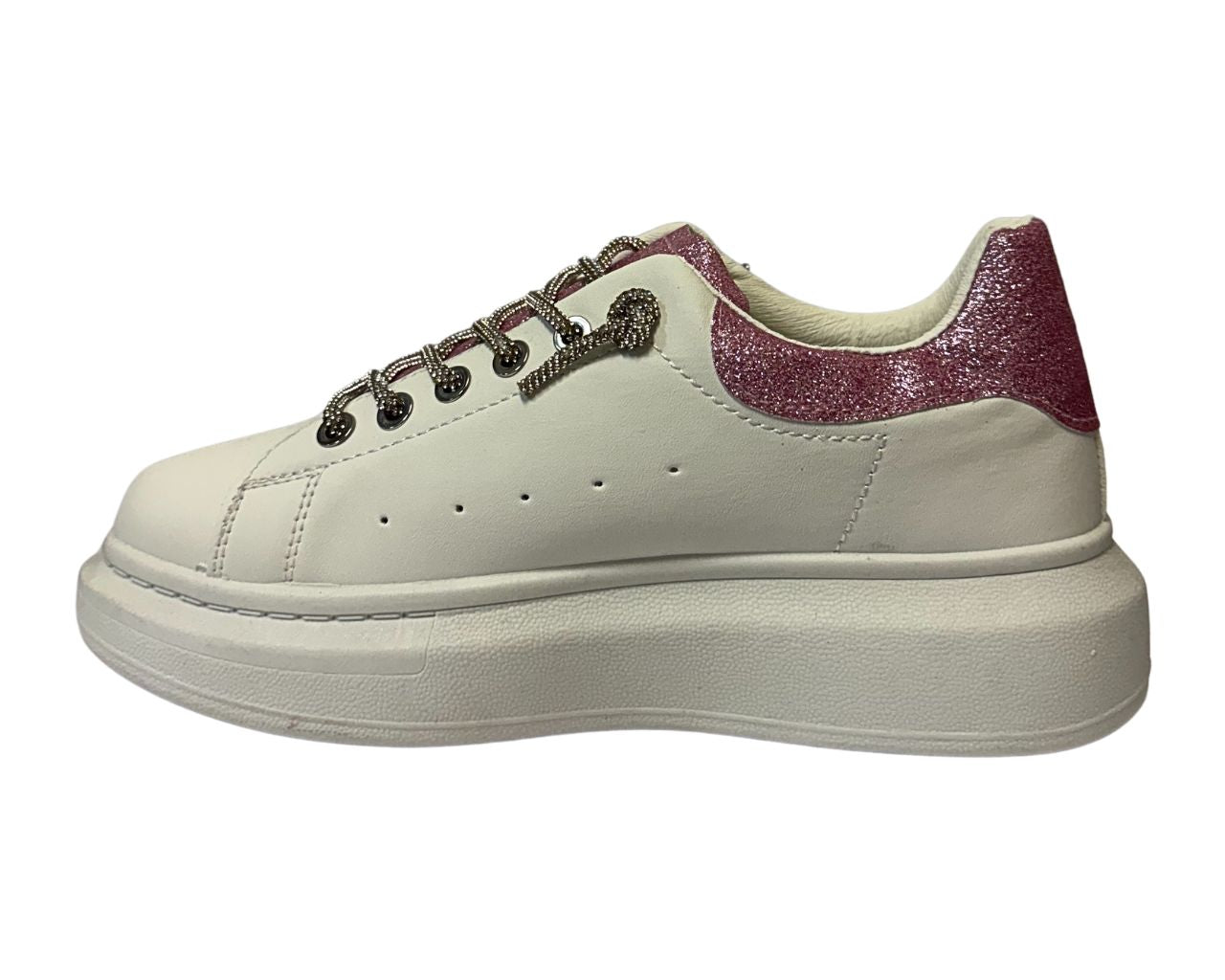 Women's Faux Leather Rhinestone Lace Up Trainers