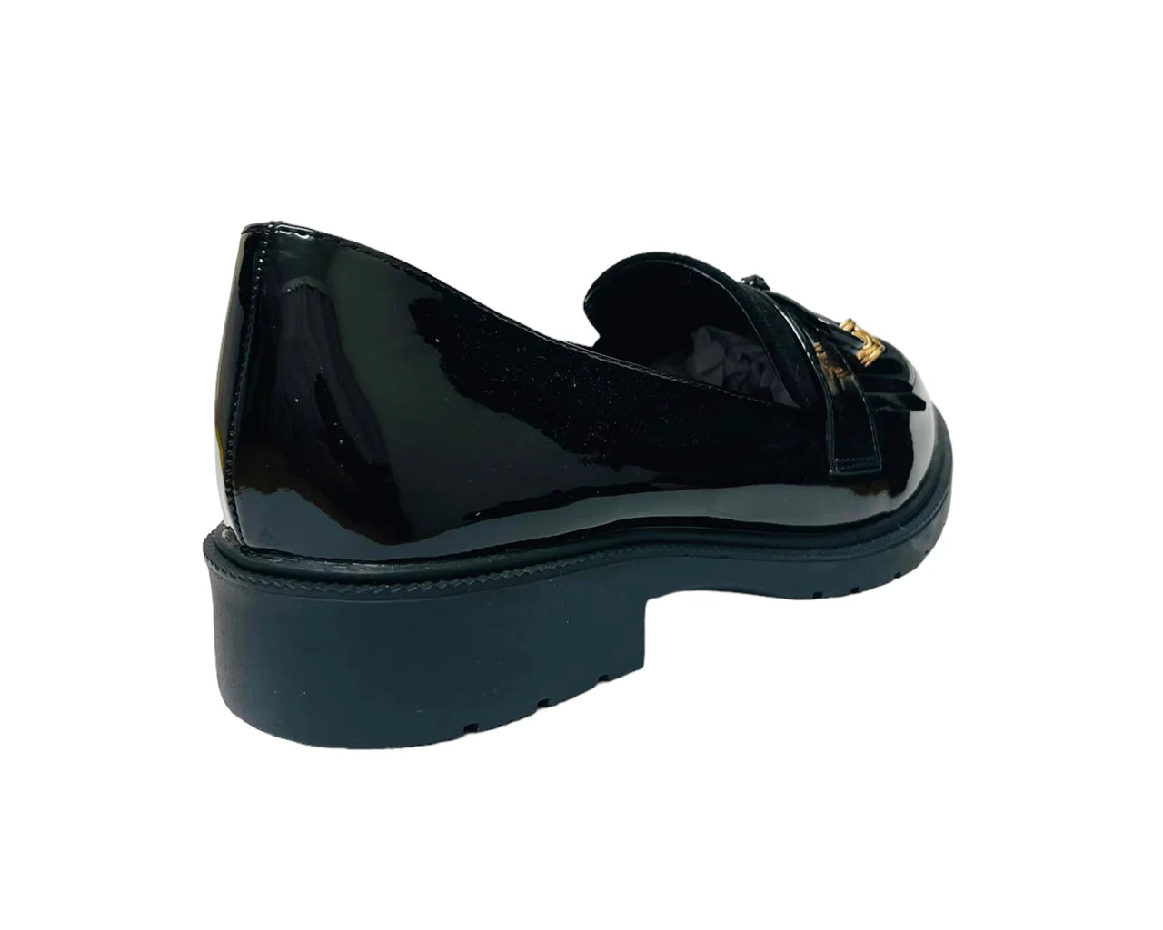Faux Patent Leather Tassel Slip On Shoes