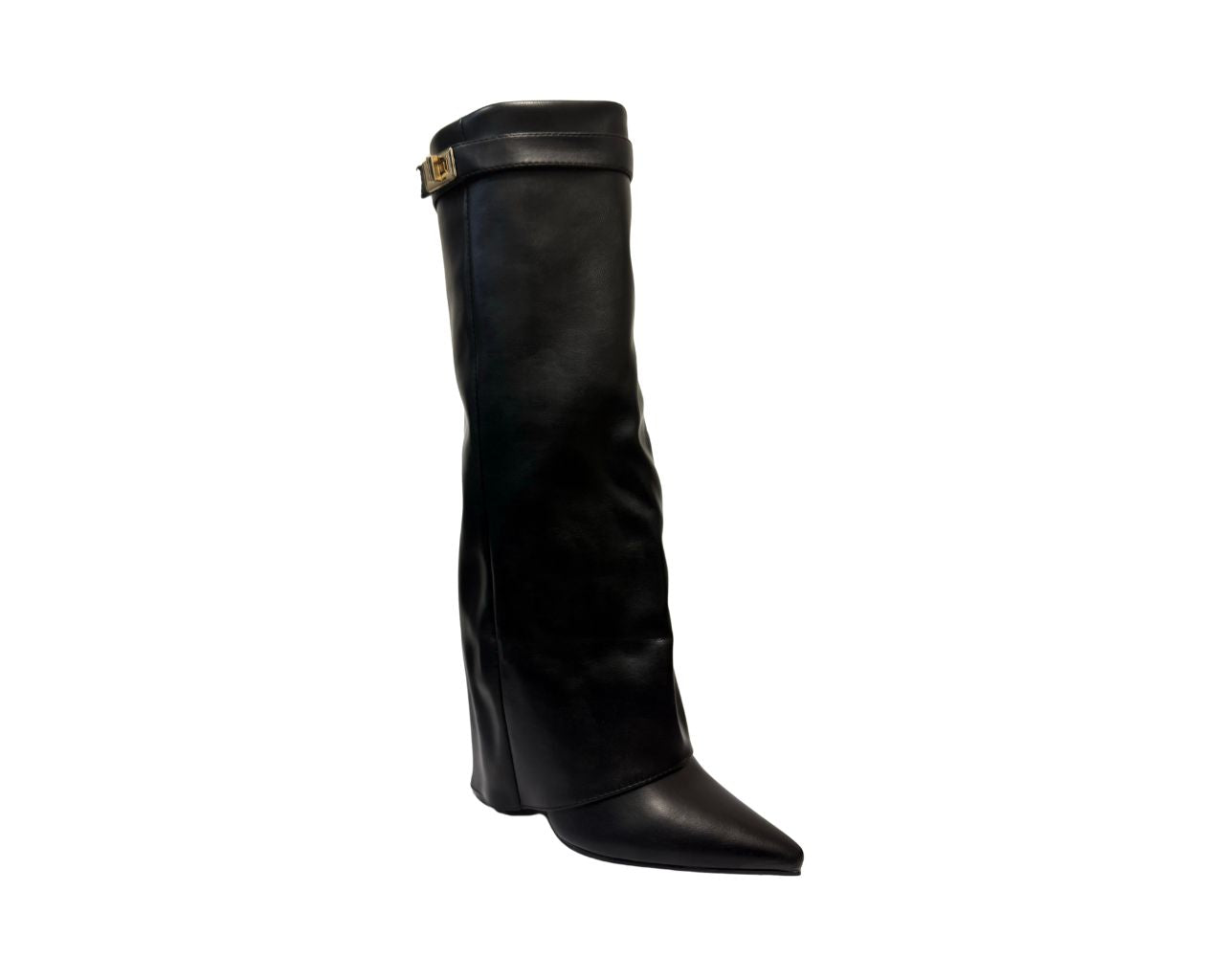 Women's Faux Leather Knee High Fold Over Block Heel Boots