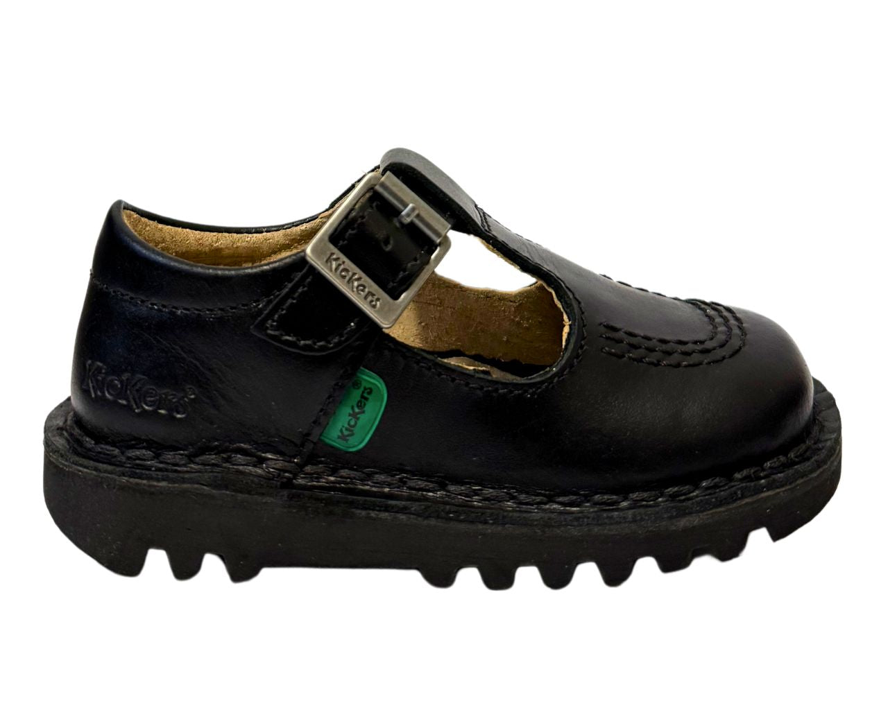 Infants Youths Kickers KICK T CORE Leather T Bar Shoes Black