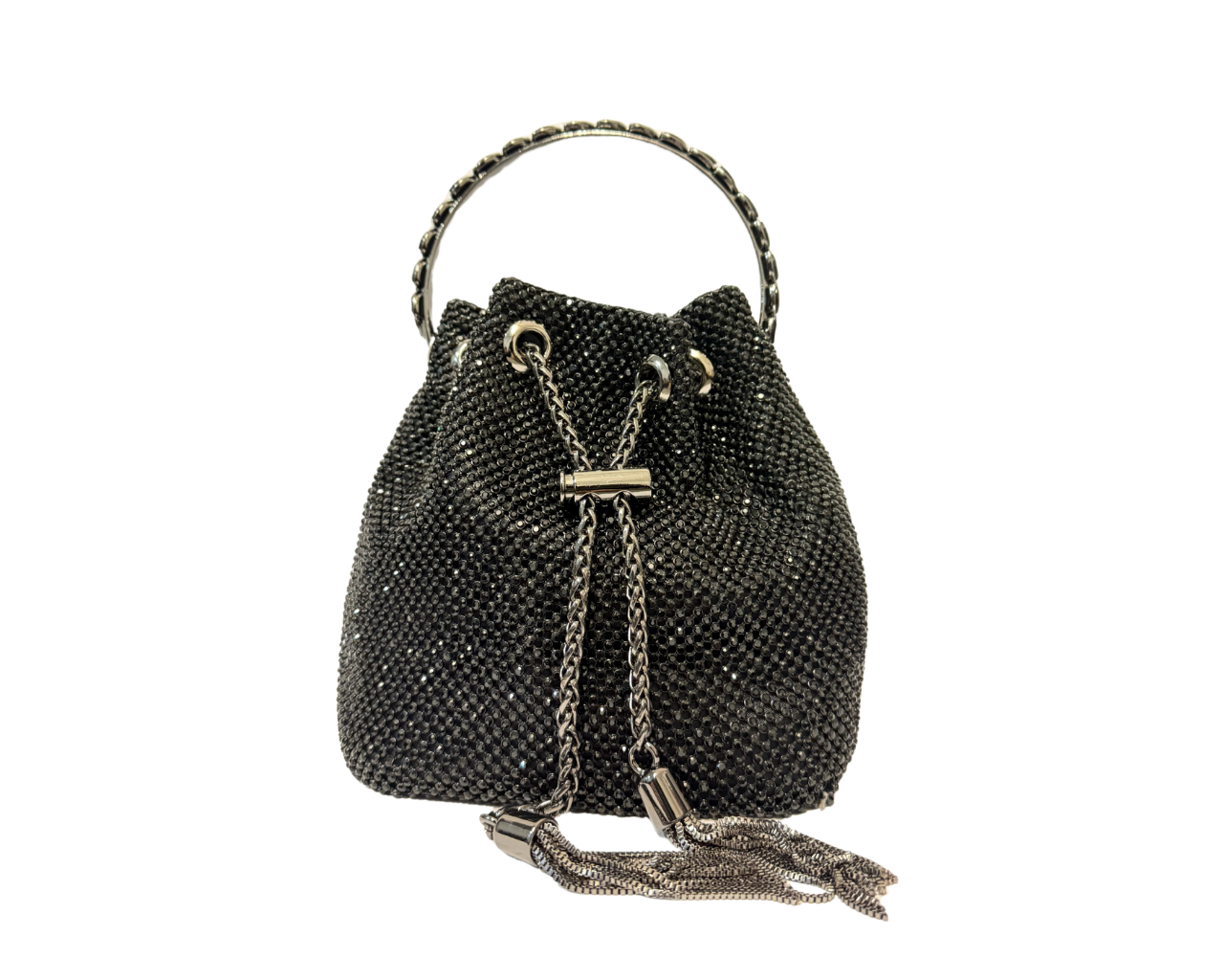 Women Sparkling Rhinestone Bucket Bag with Chain and Handle