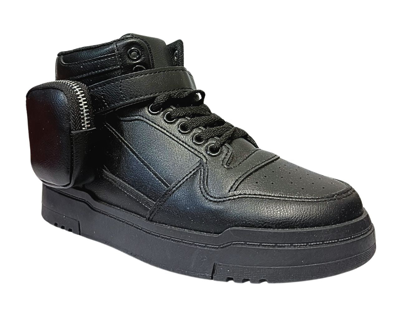 Women's Faux Leather Chunky Sole Lace Up And side Pocket Ankle Trainers