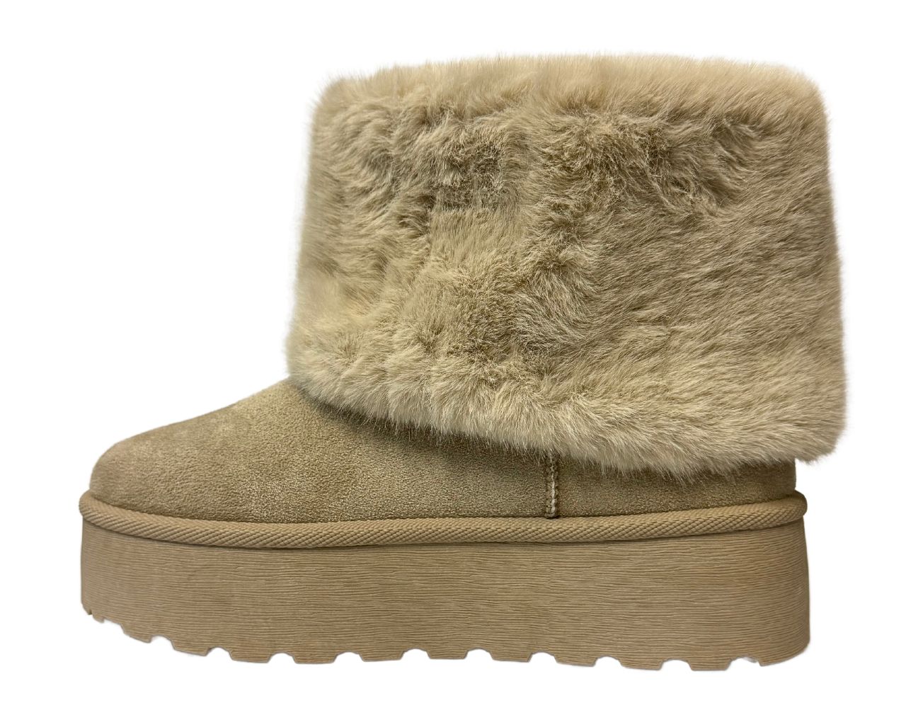 Fold Over Faux Fur Lining Platform Ankle Boots