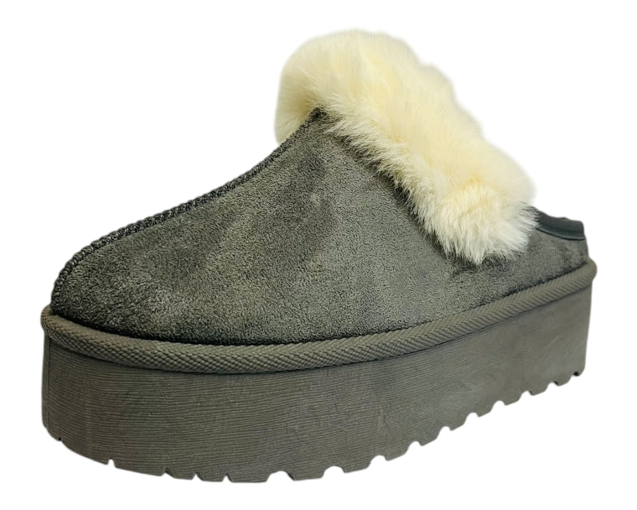 Faux Suede Platform Slip On fur Slippers