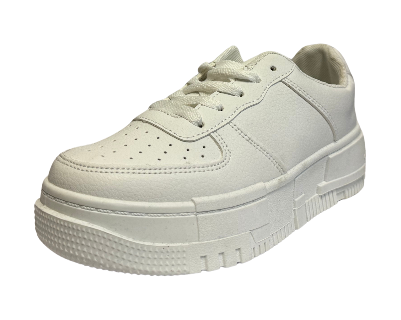 Women's Faux Leather Flat Sole And Lace Up Trainers
