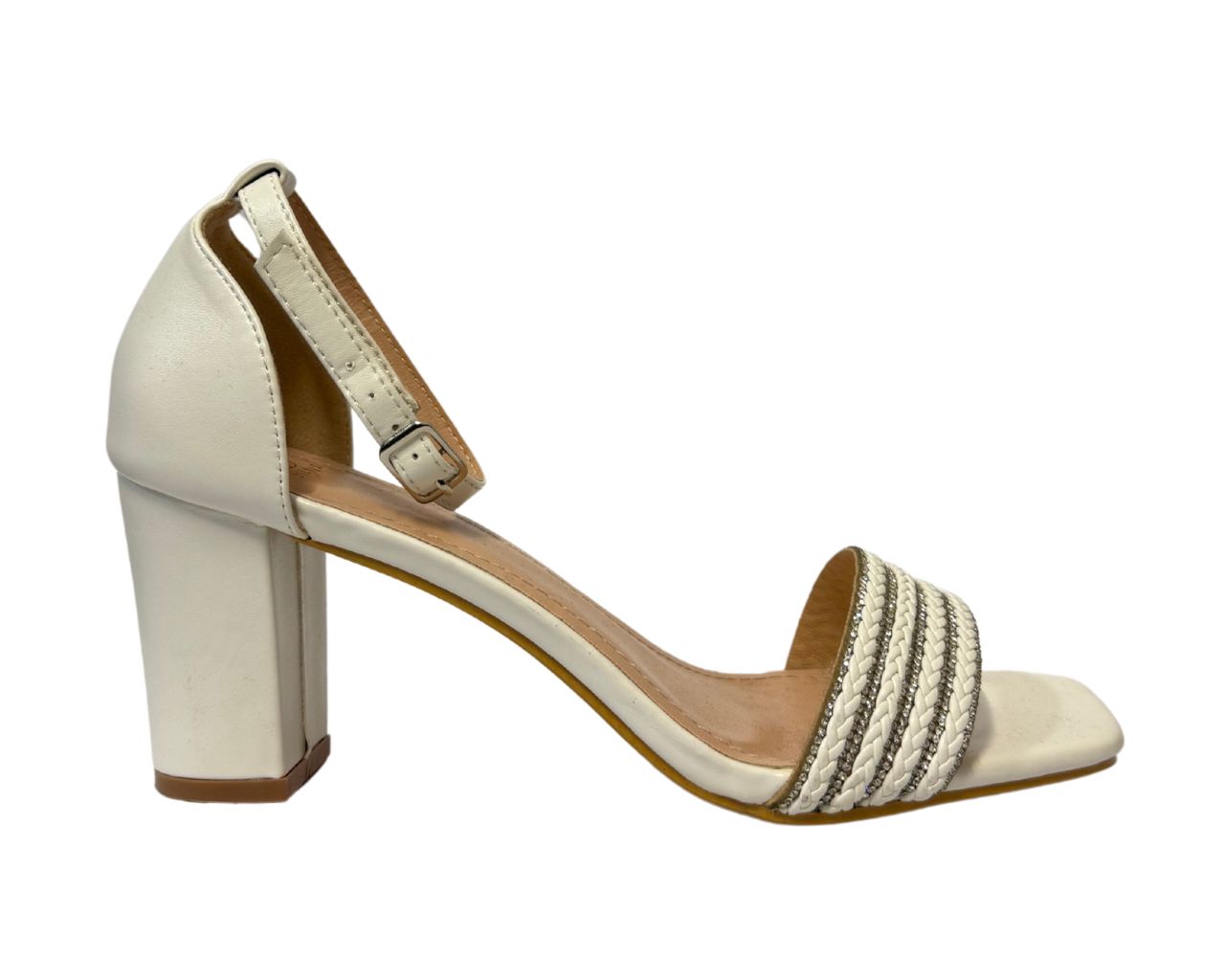 Women's B1639-131 Rhinestone Decor Block Heel Ankle Strap Shoes