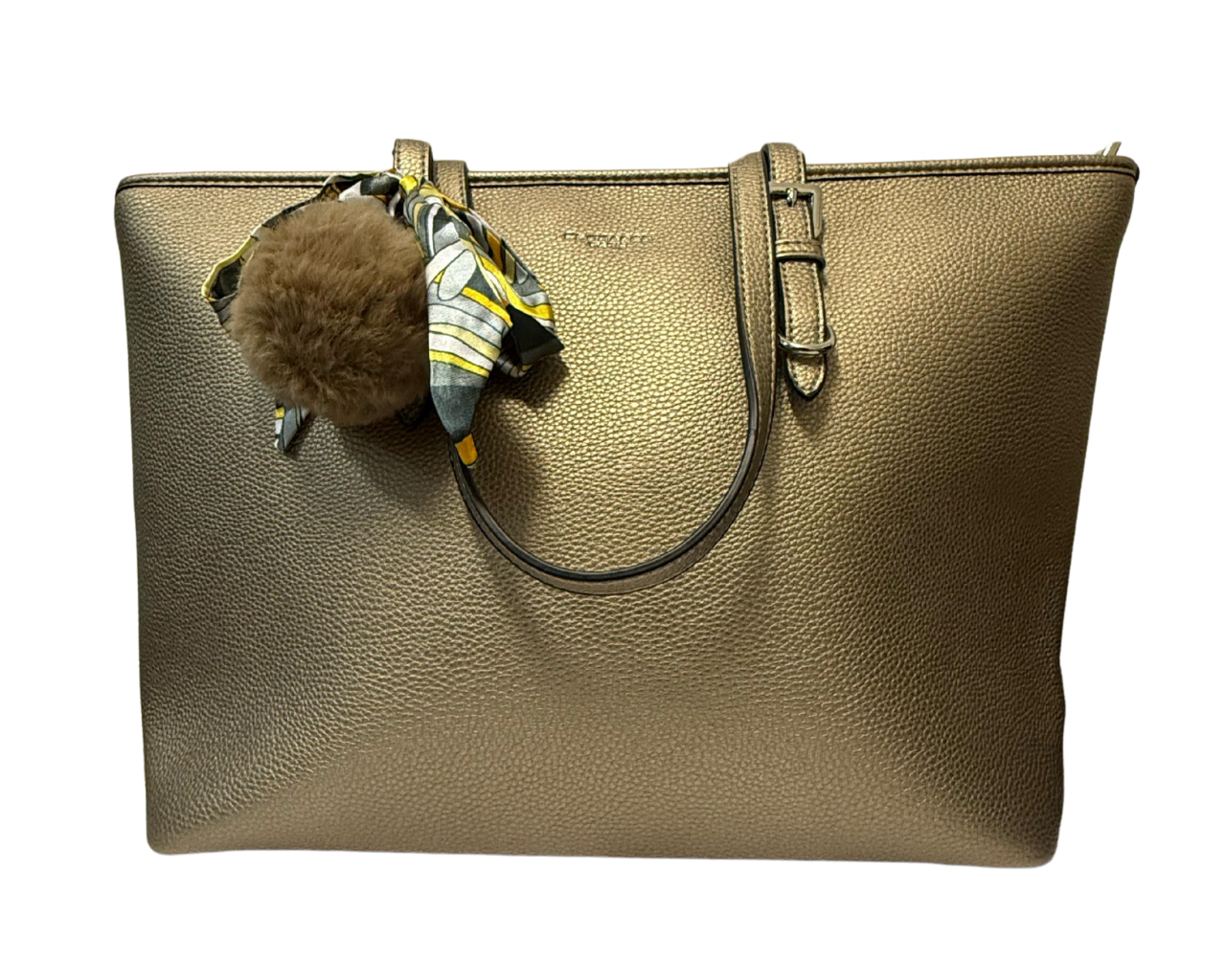 Women's Faux leather Shoulder bag with pompom and scarf