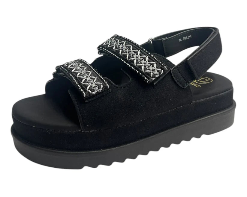 Women's Faux Leather Double Strap Chunky Sole Sandals