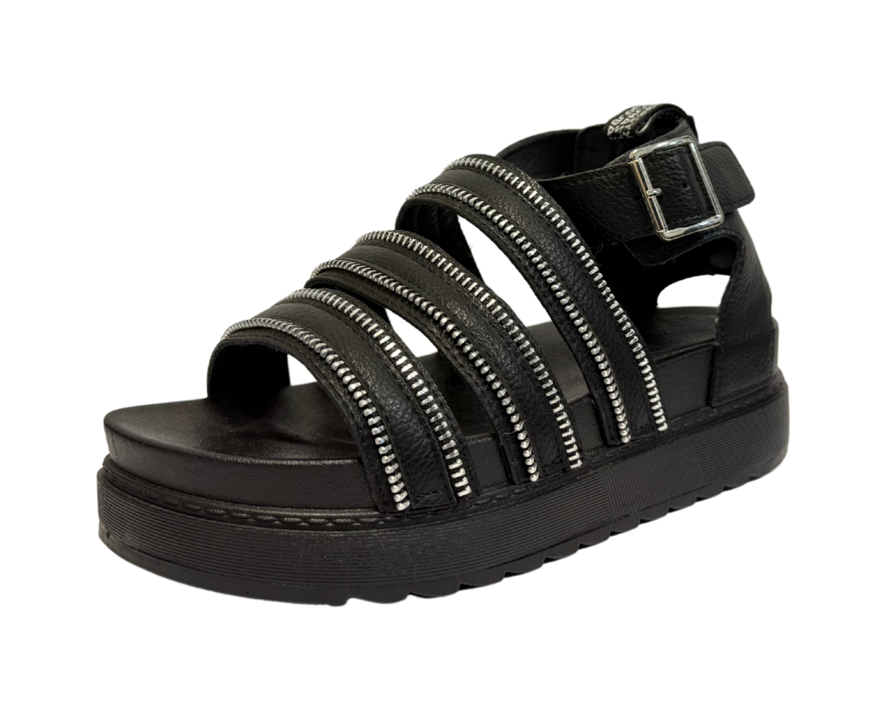 Women's Faux Leather Chunky Sole Double Buckle Gladiator Sandals