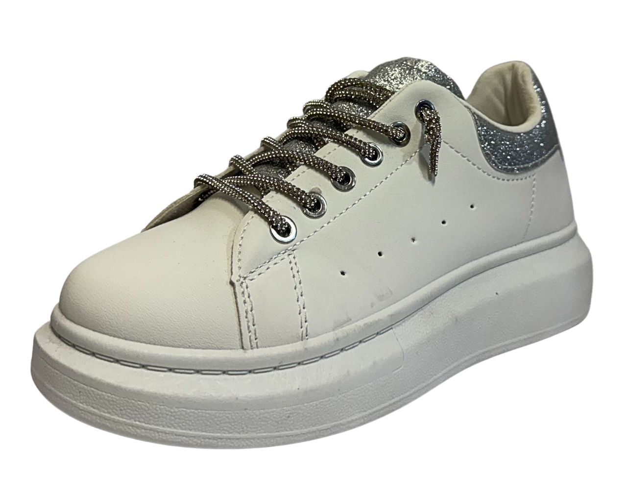 Women's Faux Leather Rhinestone Lace Up Trainers