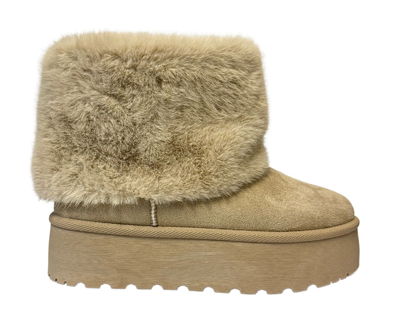 Fold Over Faux Fur Lining Platform Ankle Boots