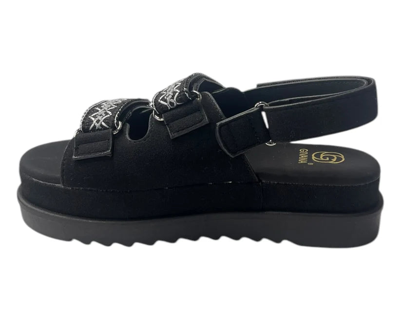 Women's Faux Leather Double Strap Chunky Sole Sandals