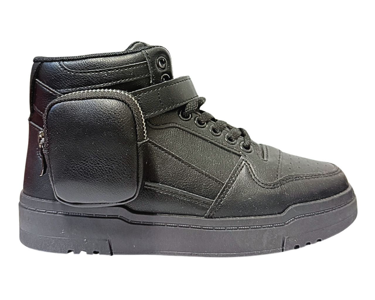Women's Faux Leather Chunky Sole Lace Up And side Pocket Ankle Trainers
