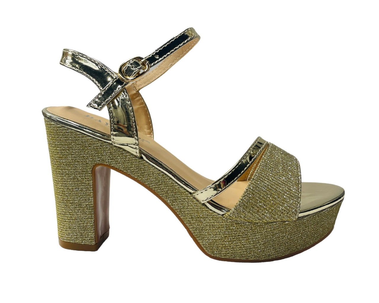 Glitter Block Platform Ankle Strap Heel Shoes