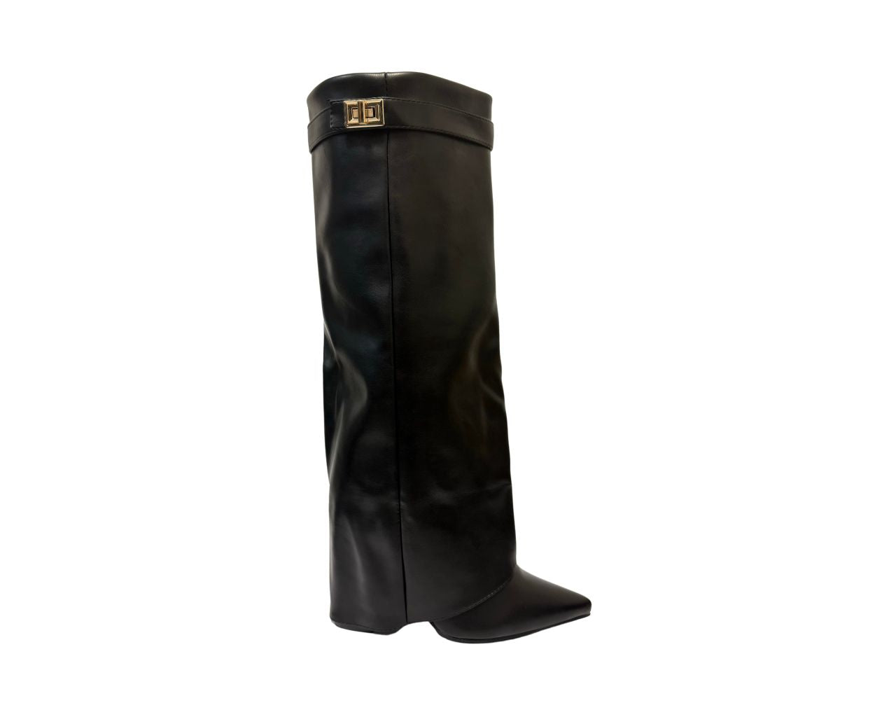 Women's Faux Leather Knee High Fold Over Block Heel Boots