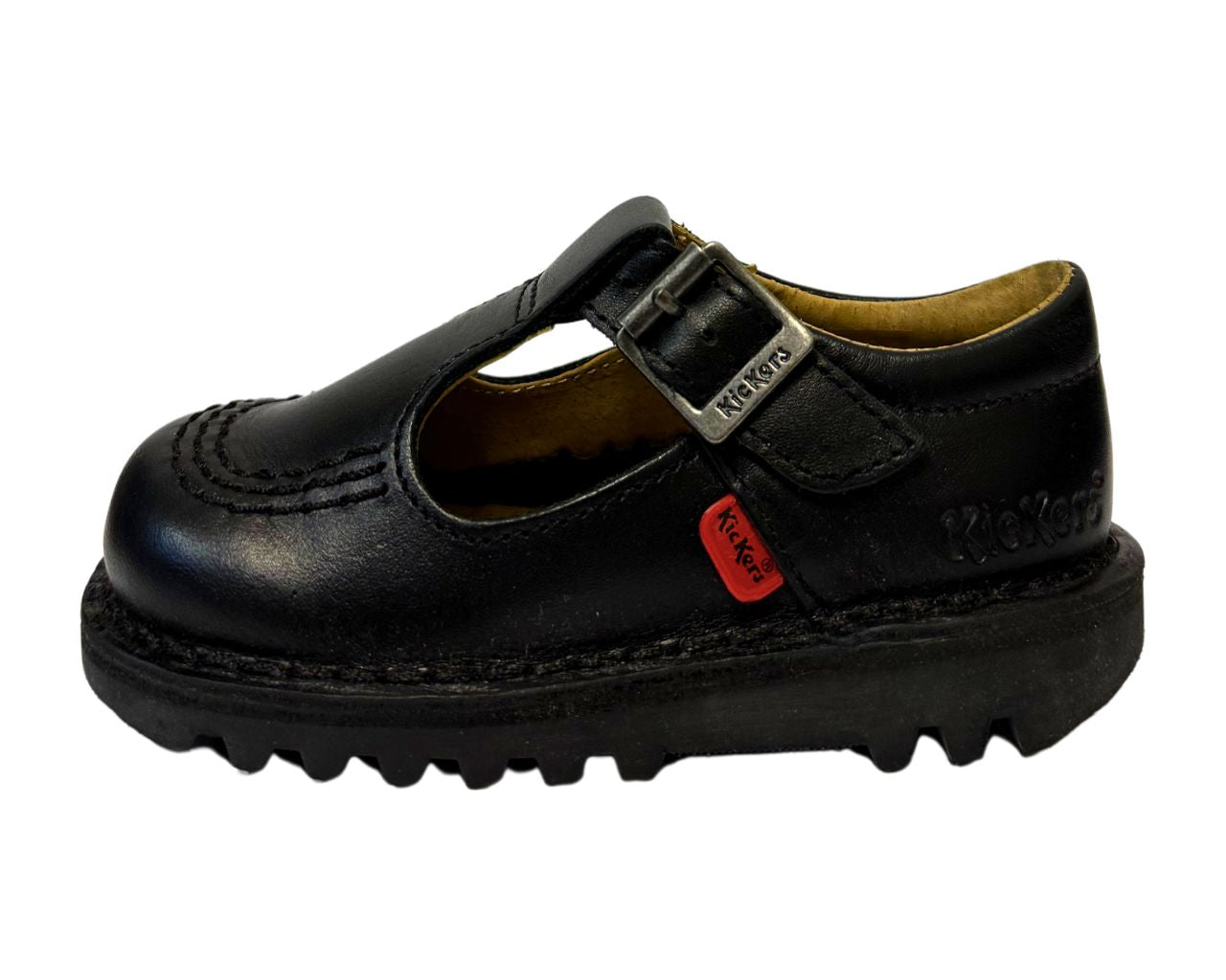 Infants Youths Kickers KICK T CORE Leather T Bar Shoes Black