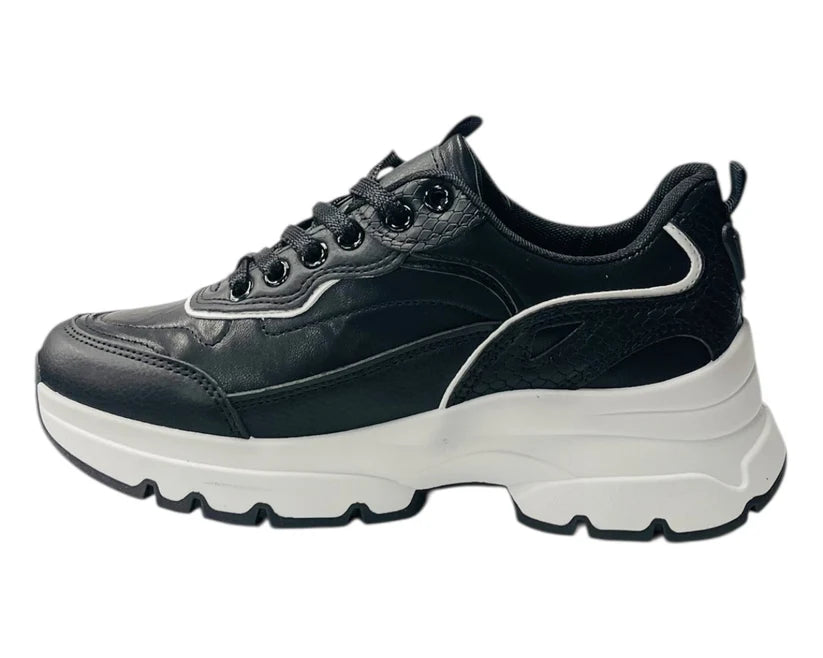 Chunky-Sole Faux Leather Lace-Up Sneakers