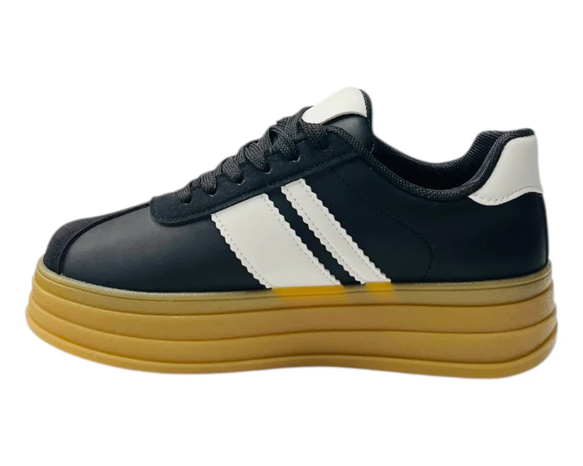 Faux Leather Chunky Sole Lace Up Trainers