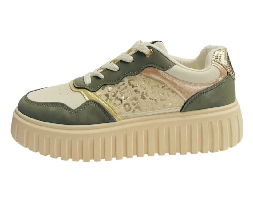 Platform Lace-Up Trainers in Faux Leather