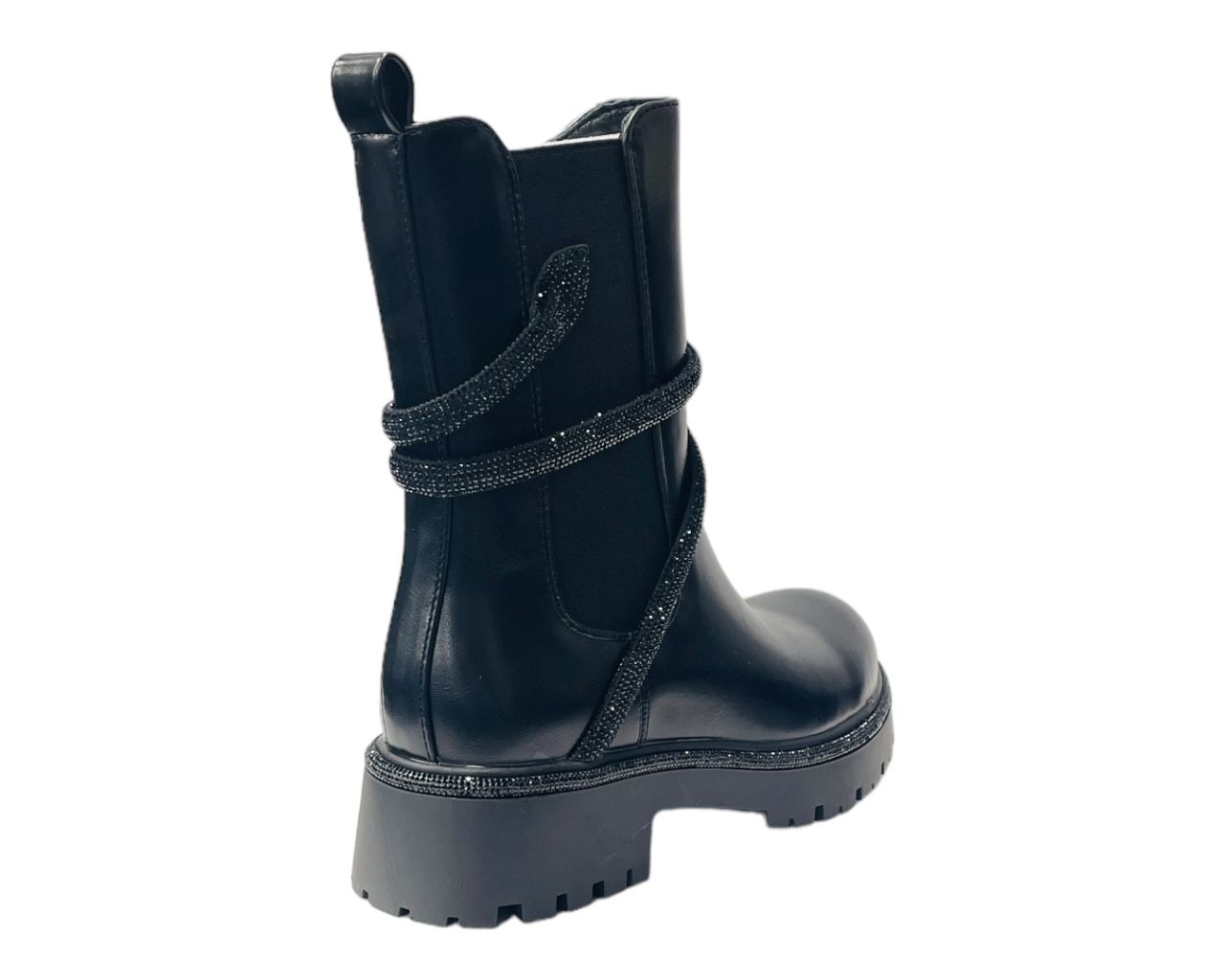 Women's Chunky Sole Faux Leather Zip Diamante Chelsea Boots