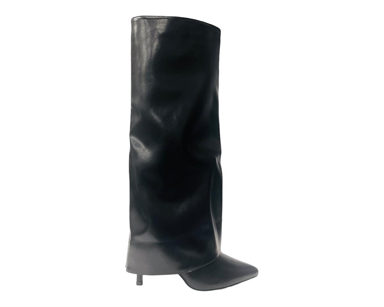Women's Knee High Fold Over Pointed Heel Boots Winter Shoes