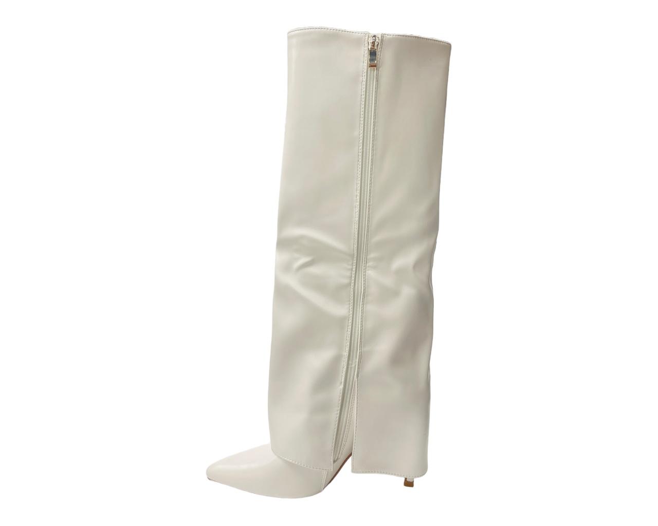Women's Knee High Fold Over Pointed Heel Boots Winter Shoes