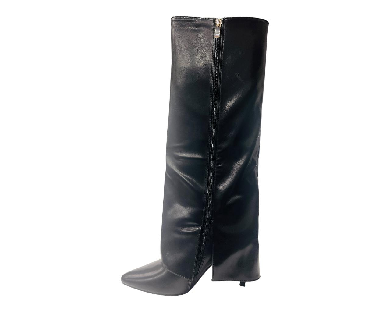 Women's Knee High Fold Over Pointed Heel Boots Winter Shoes