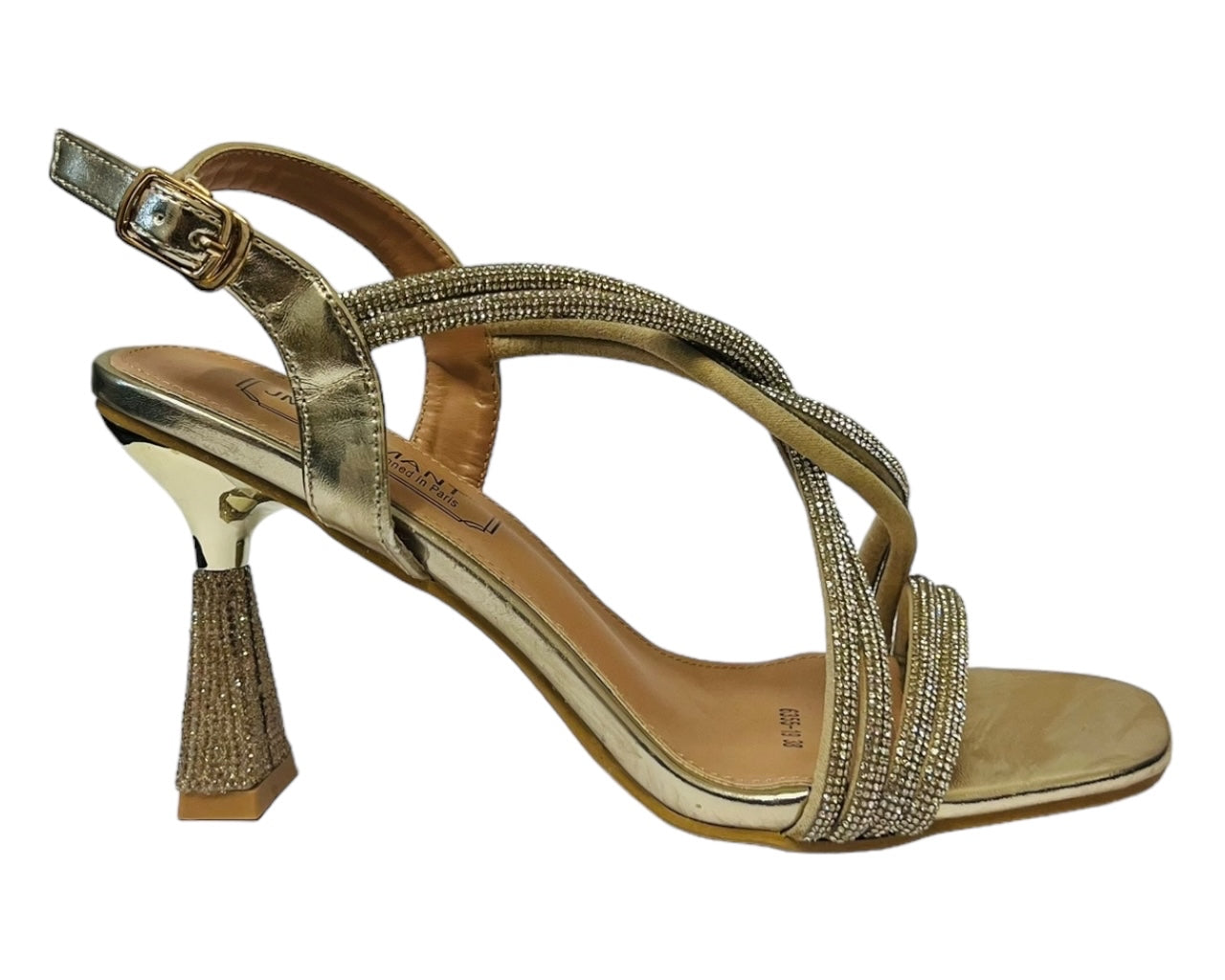 Women's Crossover Diamante Strappy Spool Heel Shoes
