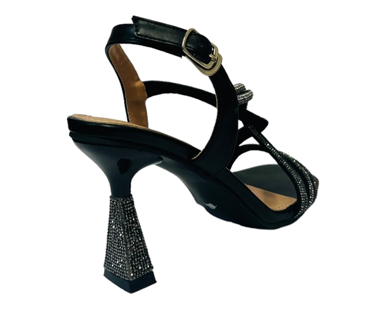 Women's Crossover Diamante Strappy Spool Heel Shoes