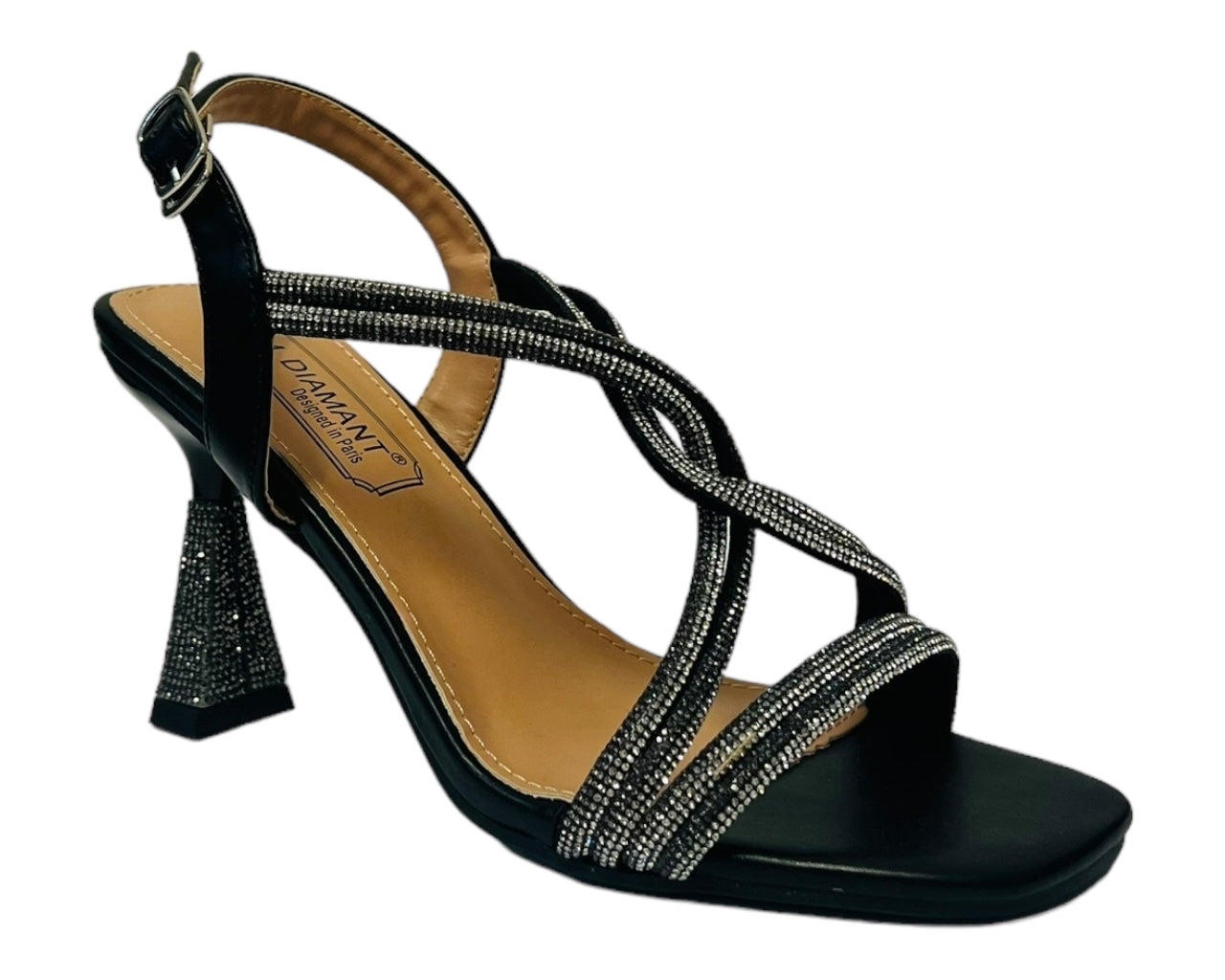 Women's Crossover Diamante Strappy Spool Heel Shoes