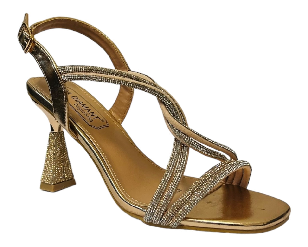 Women's Crossover Diamante Strappy Spool Heel Shoes