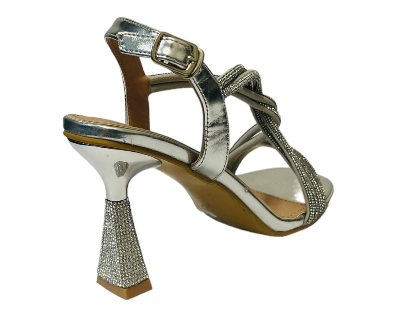 Women's Crossover Diamante Strappy Spool Heel Shoes