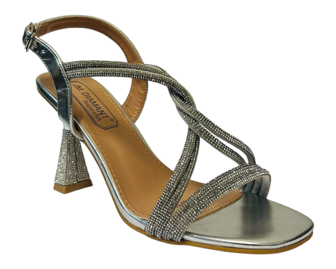 Women's Crossover Diamante Strappy Spool Heel Shoes