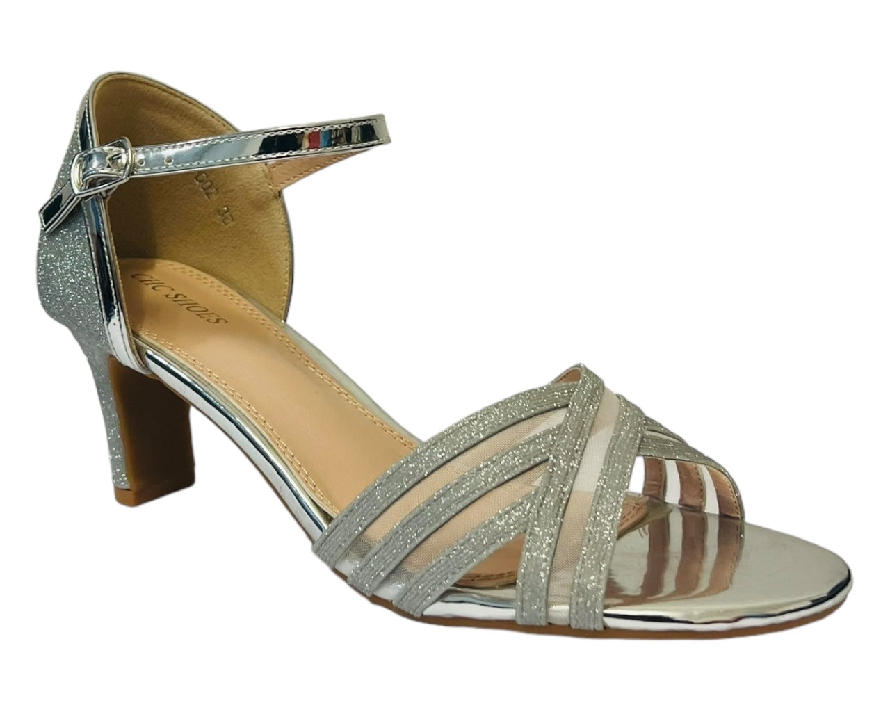 Women's Glitter Ankle Strap Block Heel Wedding Prom Party Fashion Shoes