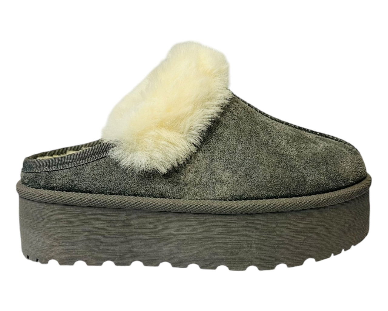 Faux Suede Platform Slip On fur Slippers