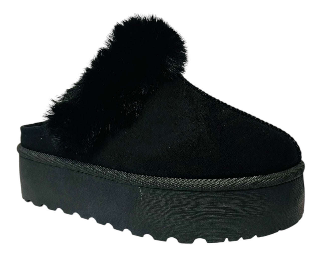 Faux Suede Platform Slip On fur Slippers