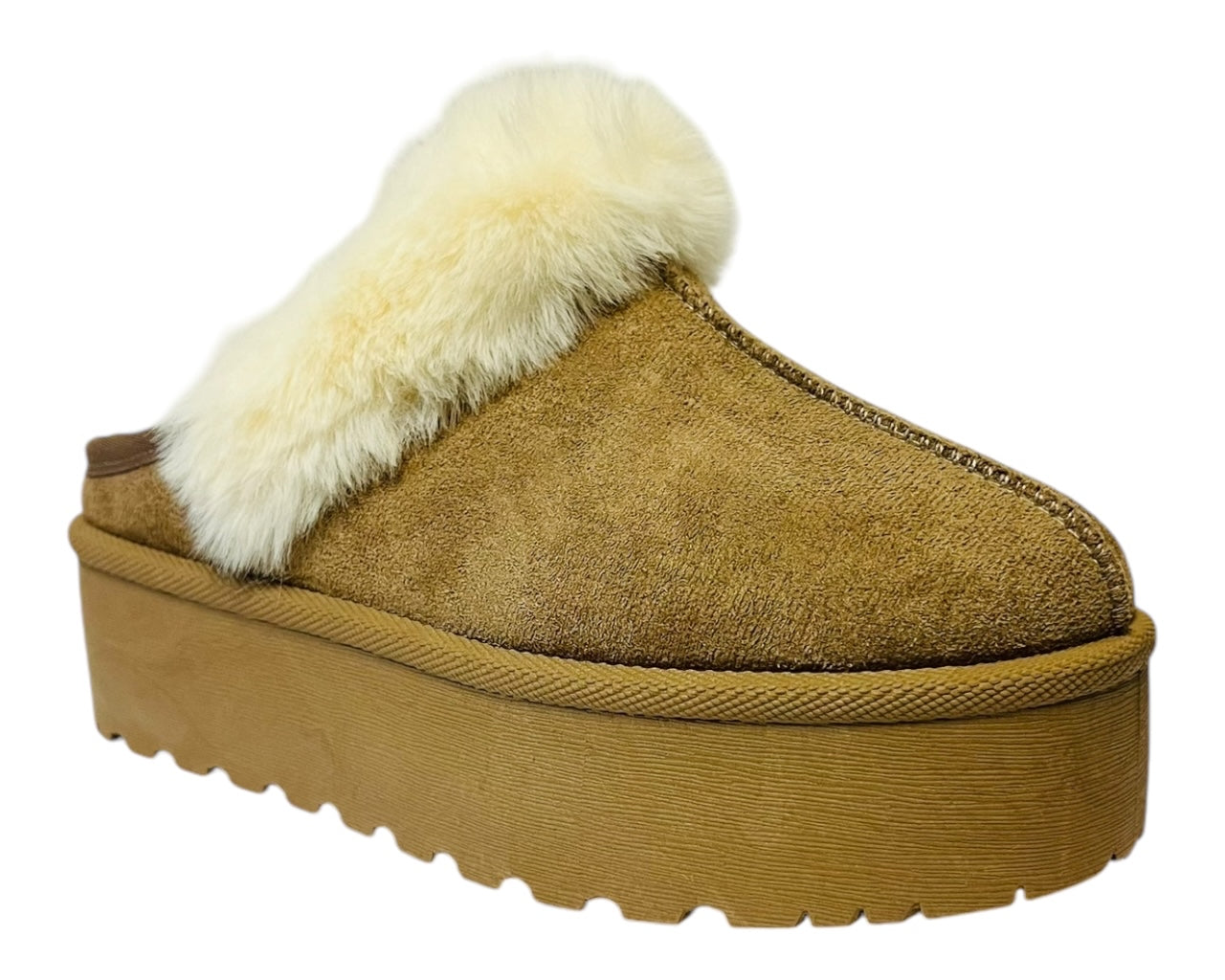 Faux Suede Platform Slip On fur Slippers