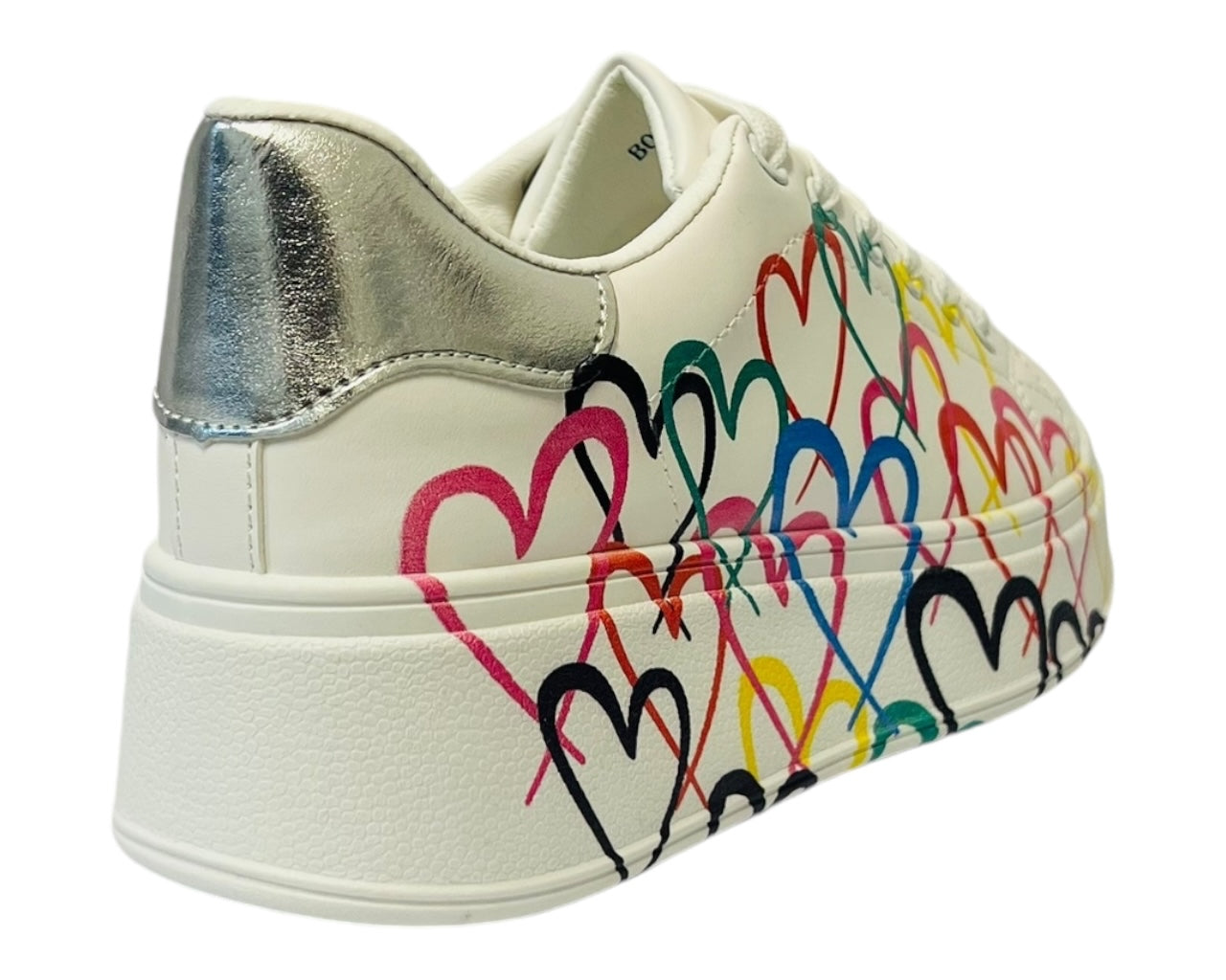 Faux Leather Heart Design Chunky Sole Lace Up Trainers