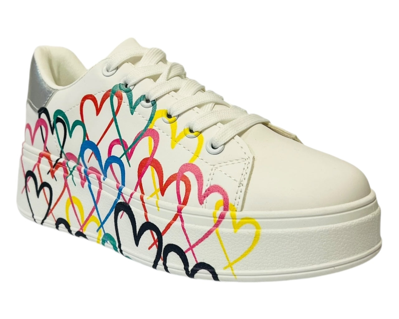 Faux Leather Heart Design Chunky Sole Lace Up Trainers