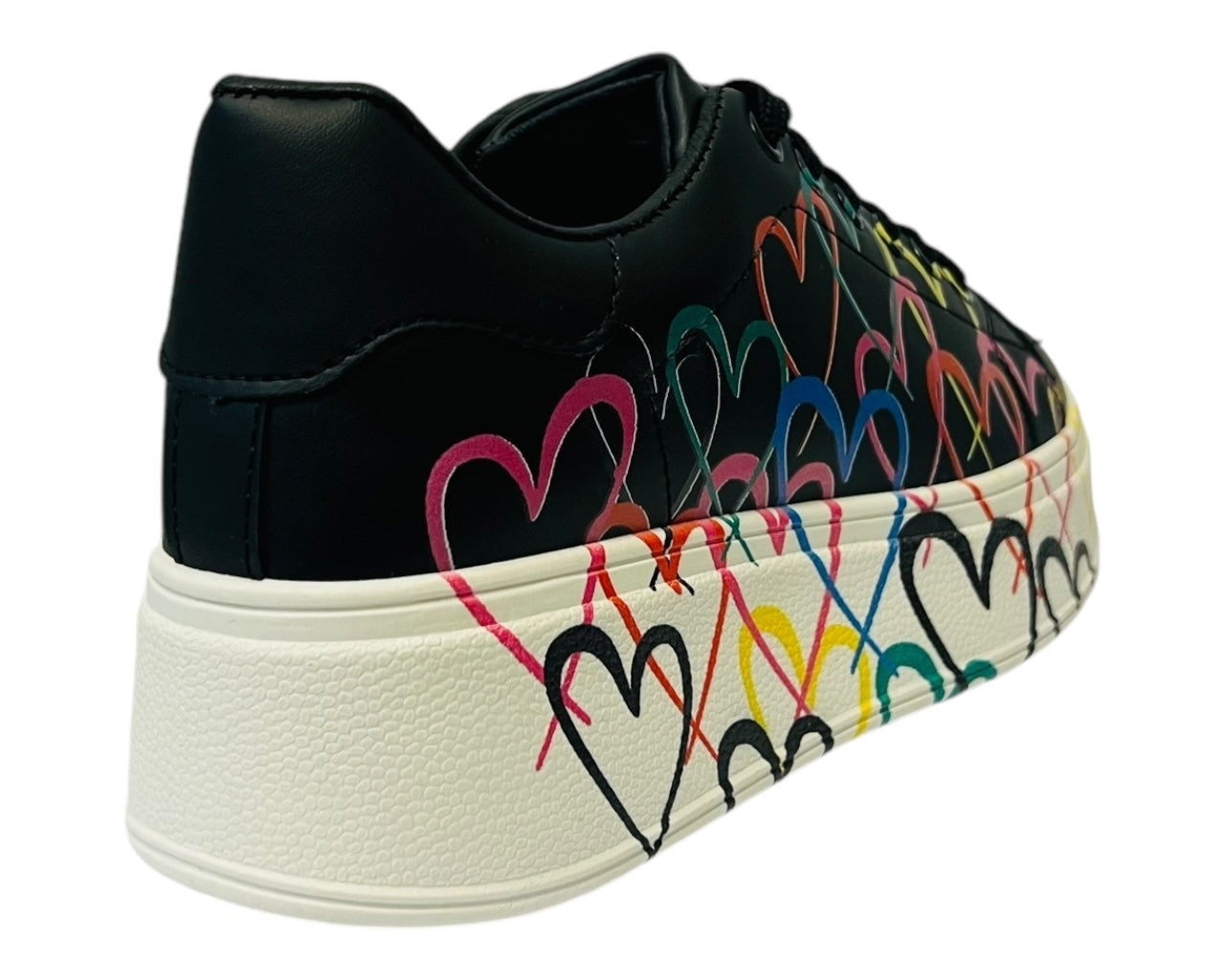 Faux Leather Heart Design Chunky Sole Lace Up Trainers