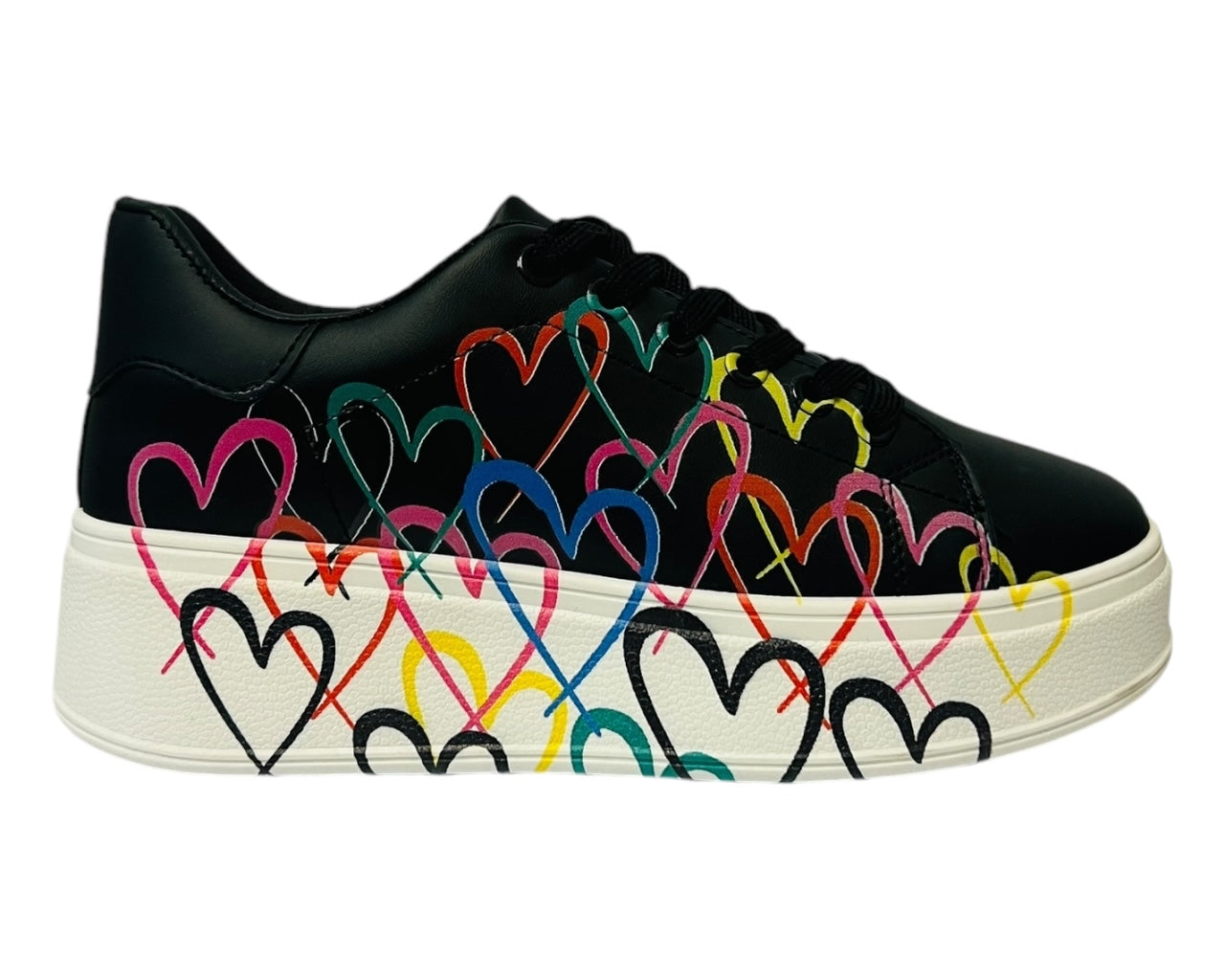 Faux Leather Heart Design Chunky Sole Lace Up Trainers