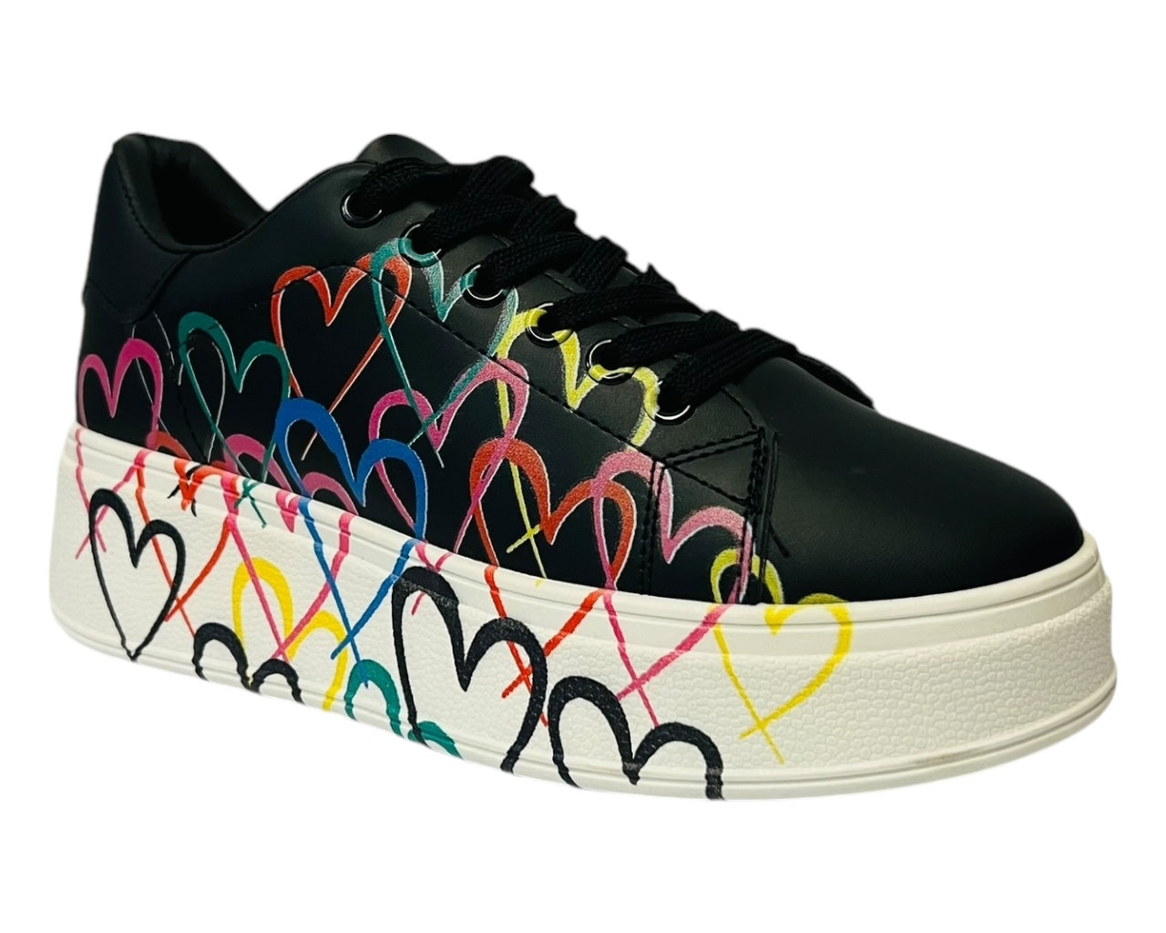 Faux Leather Heart Design Chunky Sole Lace Up Trainers