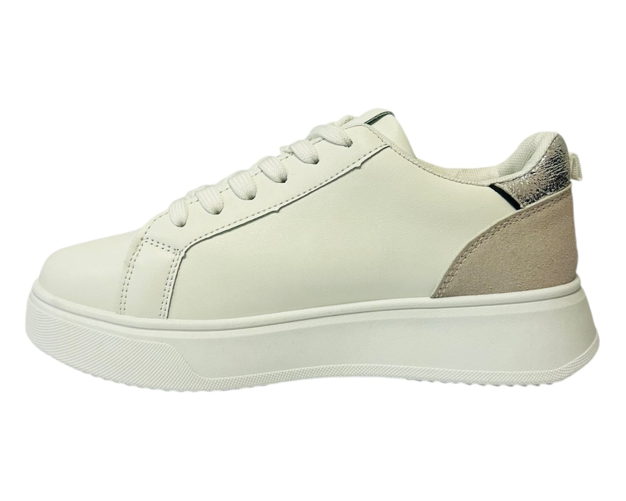 Women's Faux Leather Laser Cut Lace Up Trainers